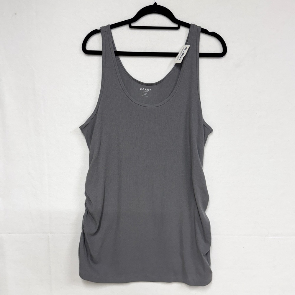 Old Navy Maternity First Layer Size XXL Gray Ribbed Tank Top Ruched Sides NEW